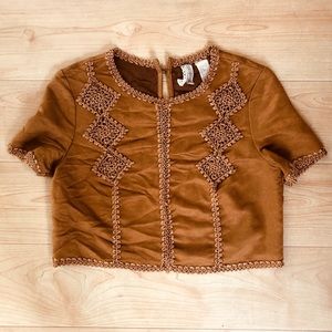 Embroidered Suede Top